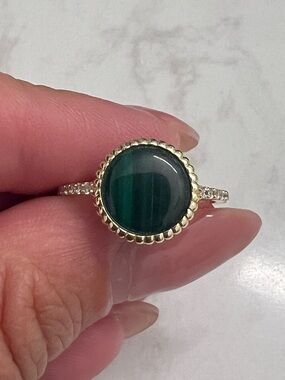 APM Monaco Gold-Tone Malachite Ring with Pavé Band